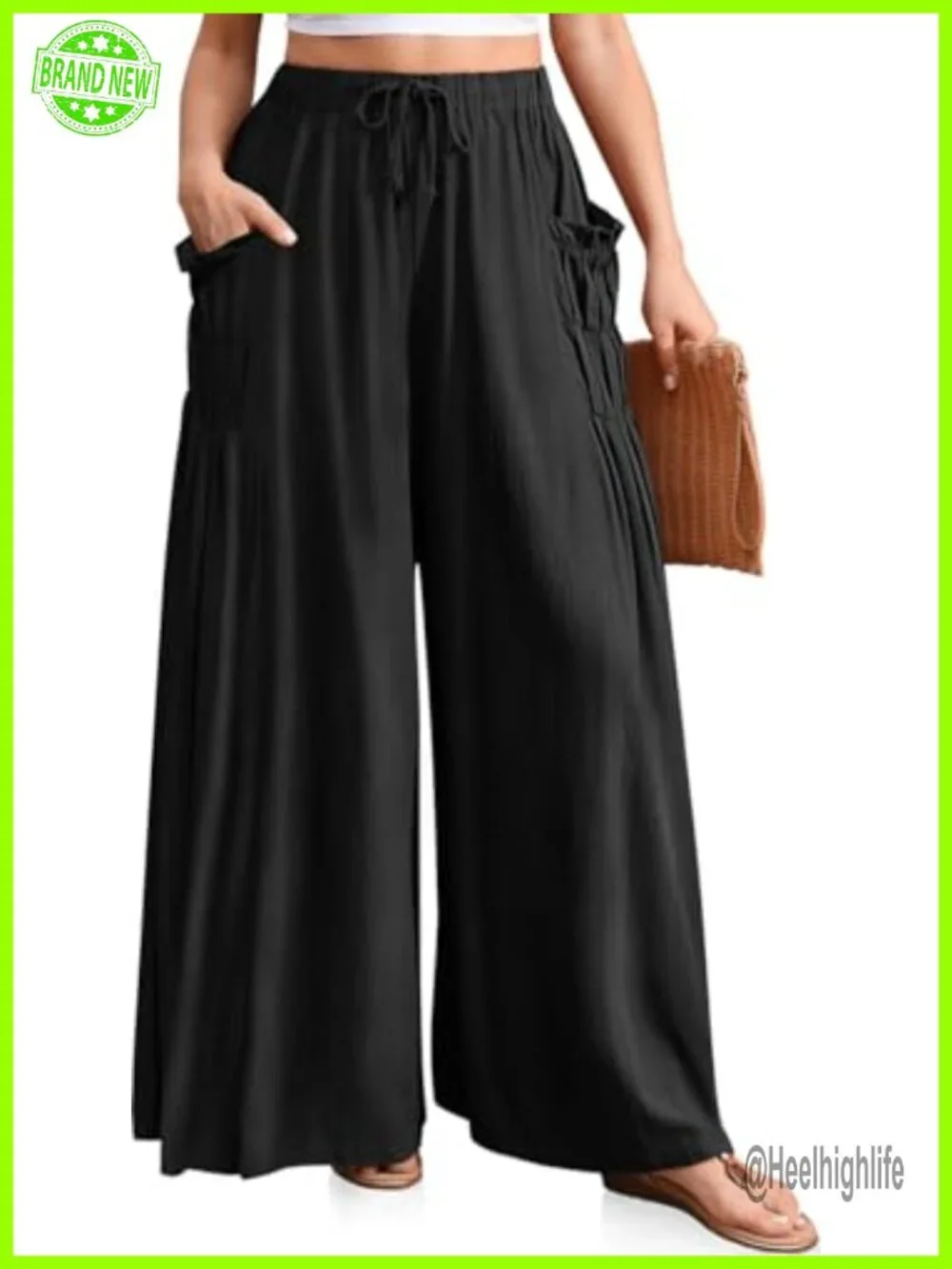 Women's Wide Leg Linen Blend Pants Flowy Palazzo Drawstring
